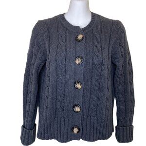 Old Navy Cable Knit Cardigan Sweater Gray 100% Cotton Button Front Women's Lg